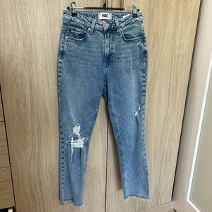 PAIGE Straight-Leg Distressed Light Blue Jeans